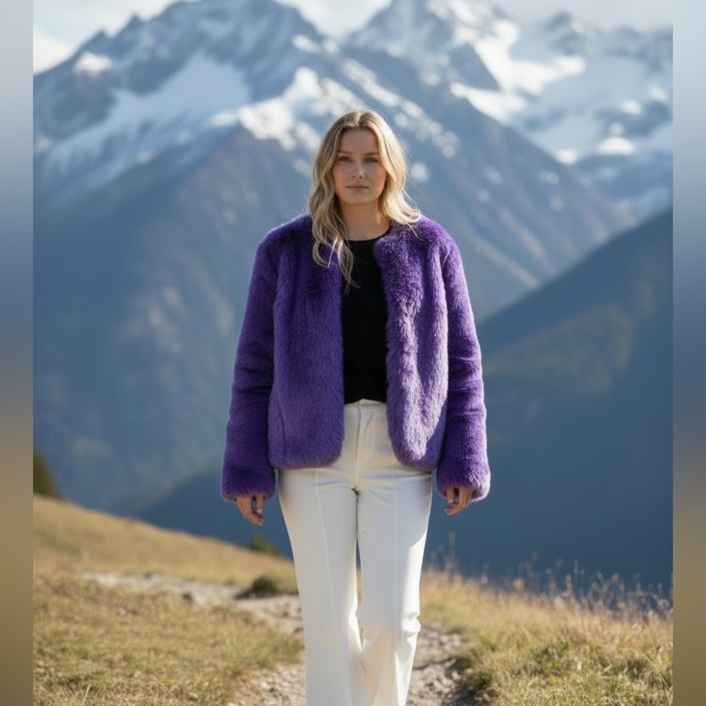 Venus Gorgeous Glam Plum Faux Fur Luxury Teddy Jacket Coat Long Pile Super Soft